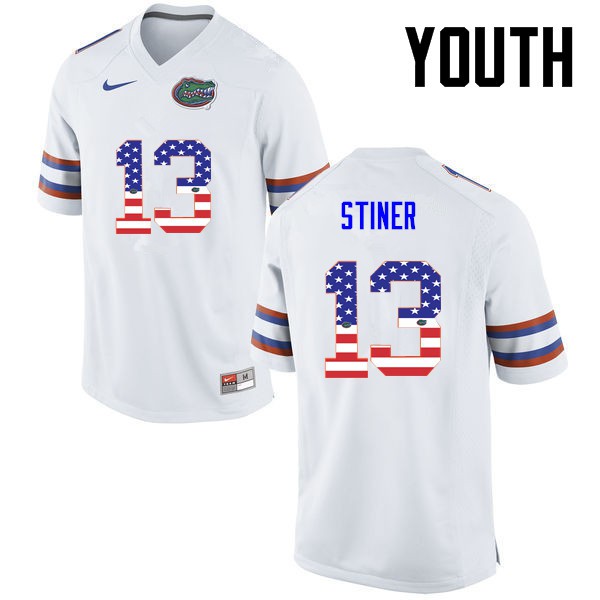 Florida Gators Youth #13 Donovan Stiner College Football Jersey USA Flag Fashion White